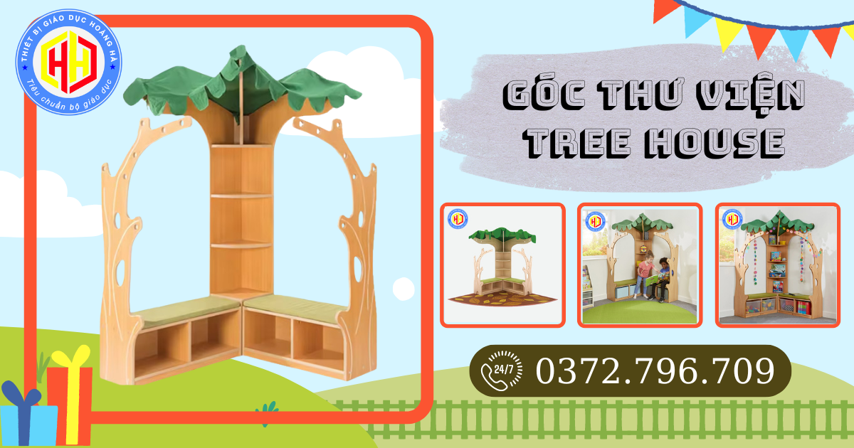 Góc Thư Viện Mầm Non Tree House Chủ Đề Cây Xanh Đẹp